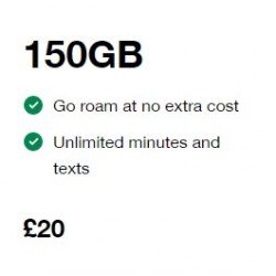 150GB Data Three UK SIM Card Pay As You Go With Unlimited Mins & Texts - GO ROAM